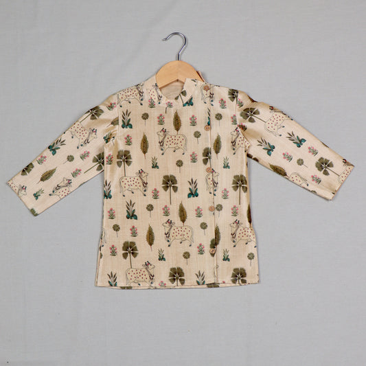 Beige Pichwai Print kurta Set