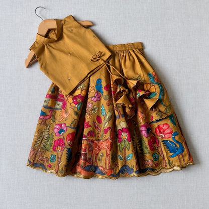 Mustard Kalamkari Position Print Lehenga Choli