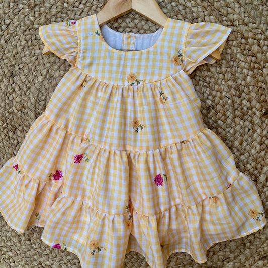 Yellow Mul Chanderi Frock