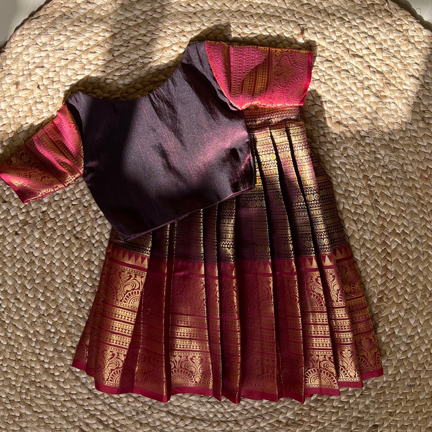 Red and Brown Kanchi Tissue Lehanga Set