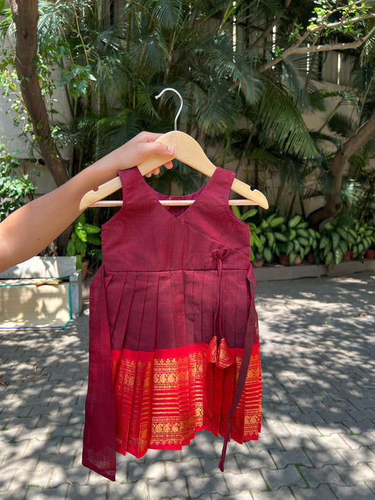 Maroon Angrakha Style Kanchi Cotton Frock