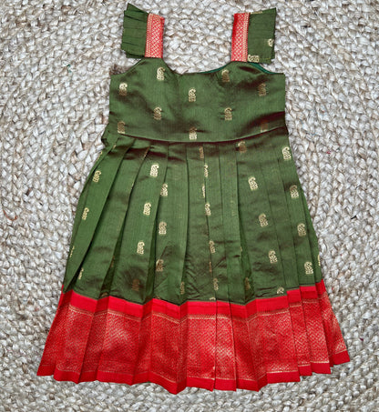 Mehendi Green Paithani Pleated Frock