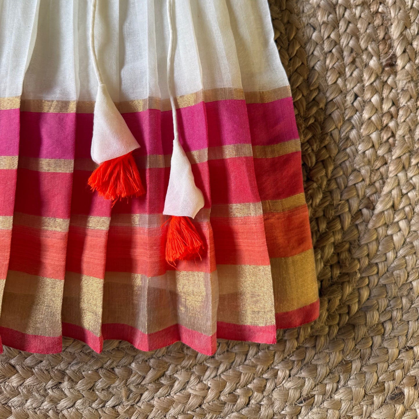 Ivory Mul Cotton & Kanchi Zari Lehenga Set