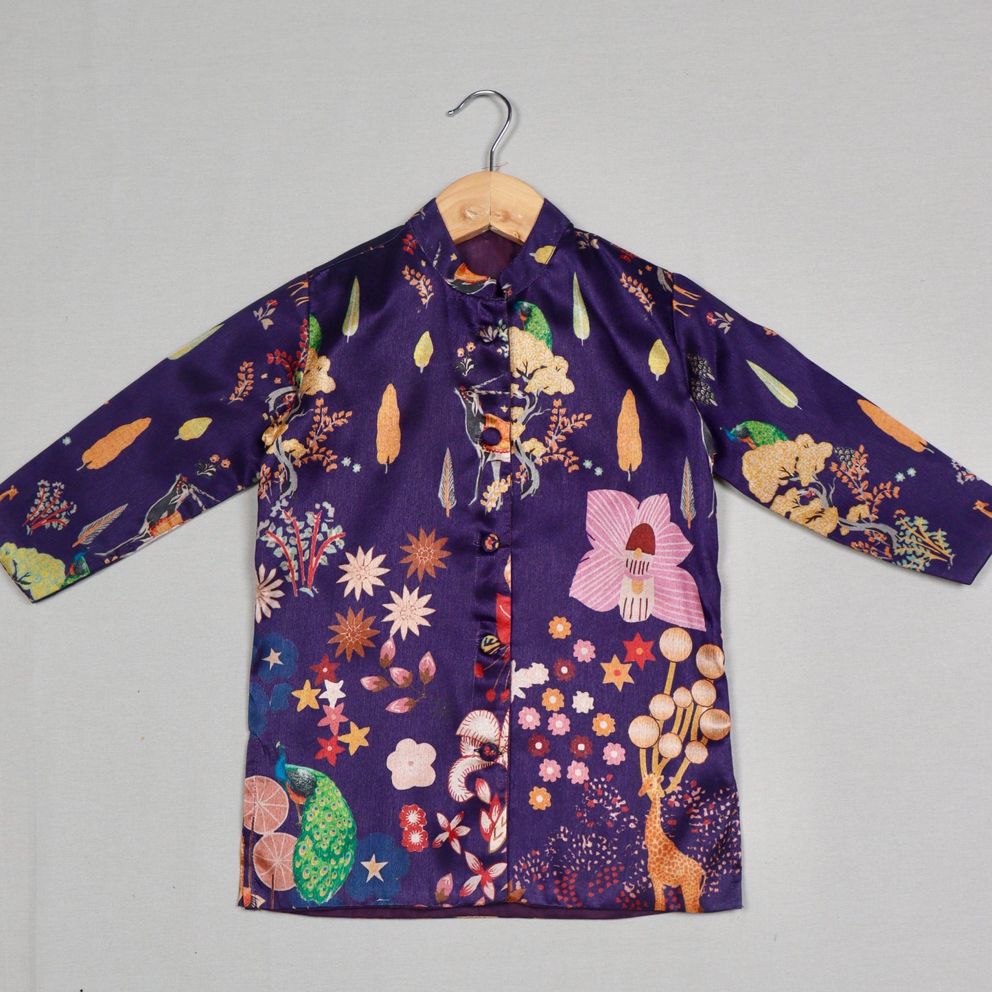 Navy Blue Printed Tussar Silk Kurta Set