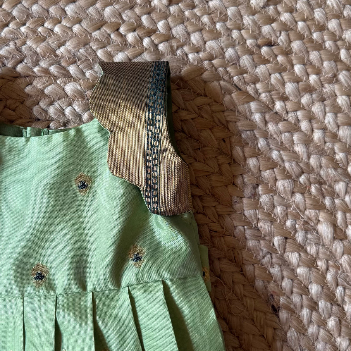 Mint Green Semi Silk Benarasi Frock with Meenakari Woven Butties