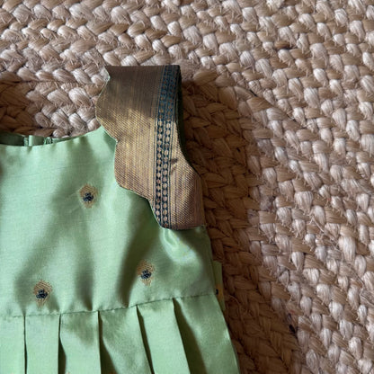 Mint Green Semi Silk Benarasi Frock with Meenakari Woven Butties