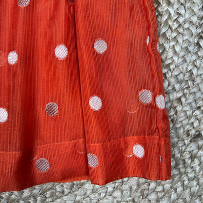 Rust Orange Silk Ethnic Frock with Printed Yoke