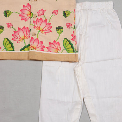 Beige Lotus Kurta Set