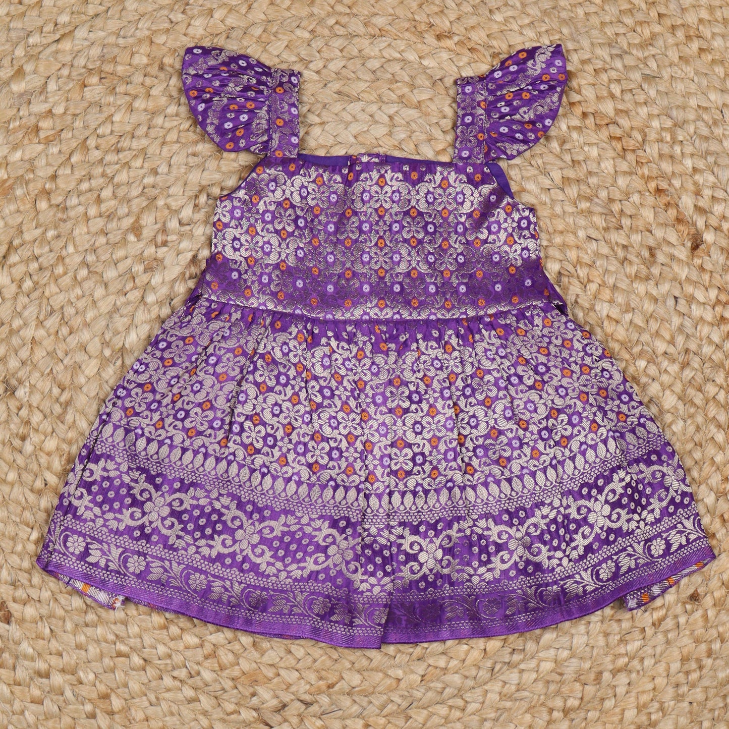 Purple Benarasi Gathered Pleats Frock