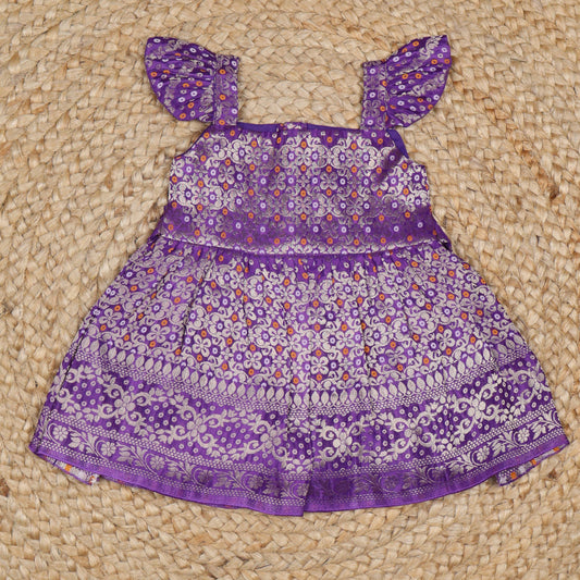 Purple Benarasi Gathered Pleats Frock