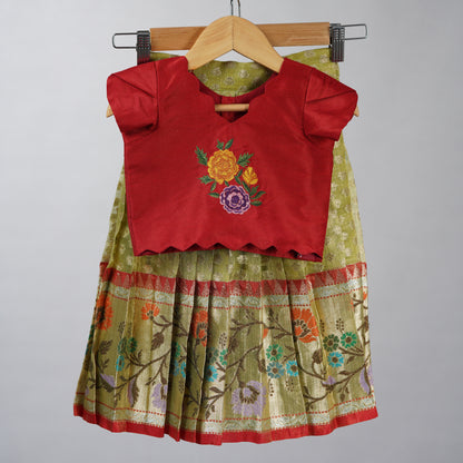 Pista Green Zari Kota Festive Lehenga with Embroidered Blouse