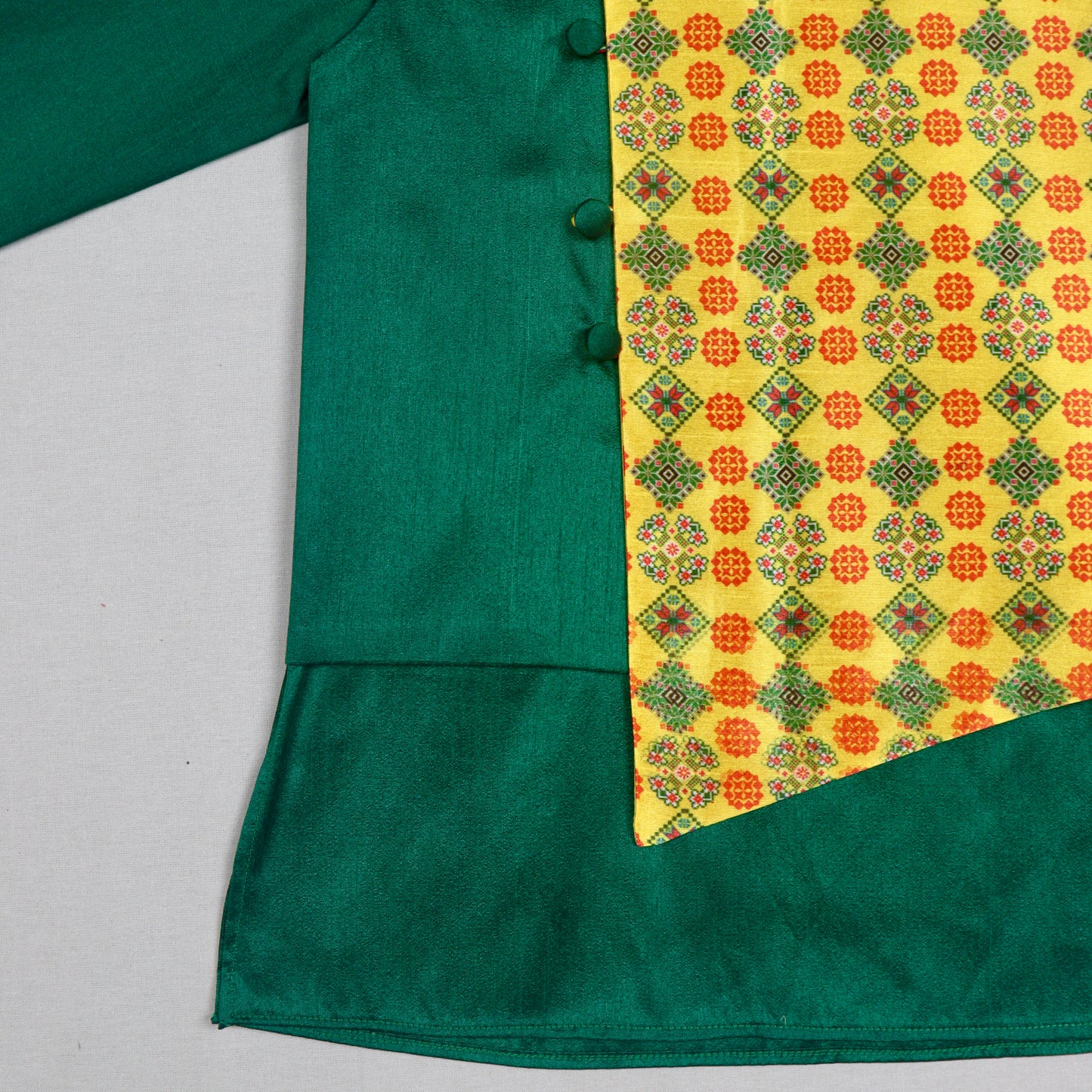 Green Kurta With Asymmetrical Patola Jacket