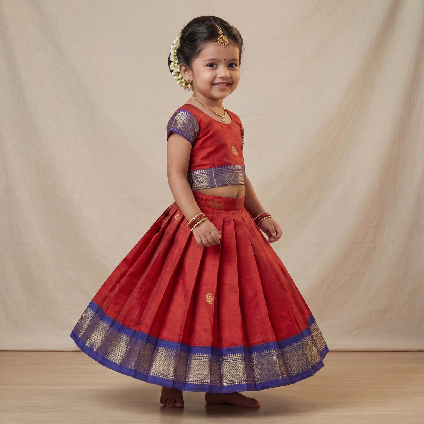 Deep Maroon Red Festive Peacock Motif silk Lehenga