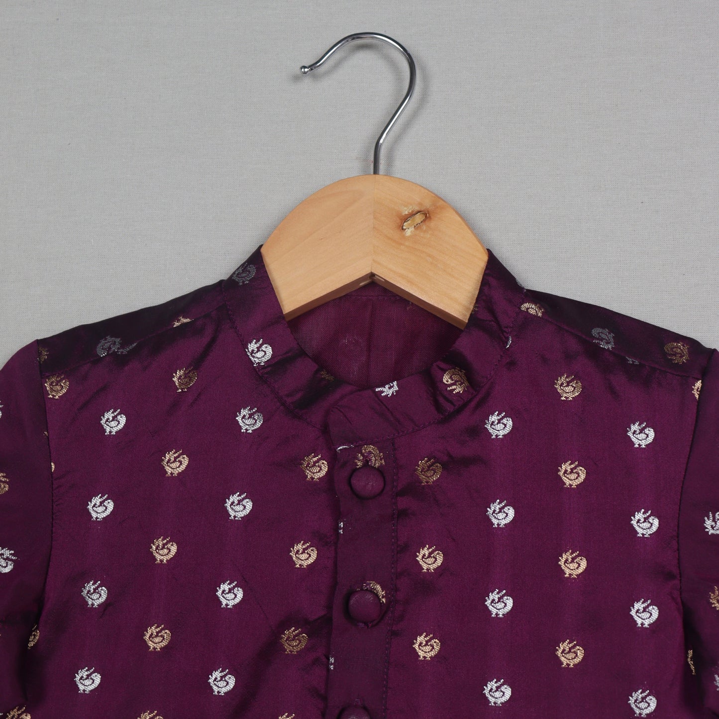 Purple Peacock Motif  Silk Kurta