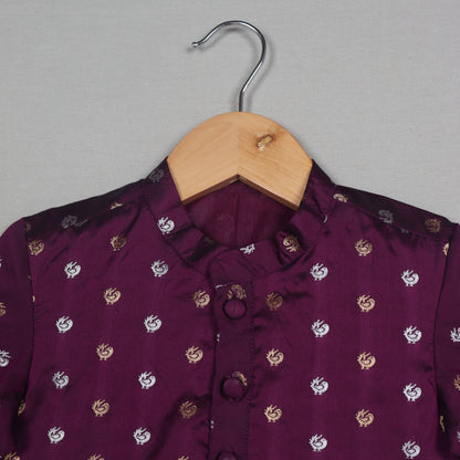 Purple Peacock Motif  Silk Kurta