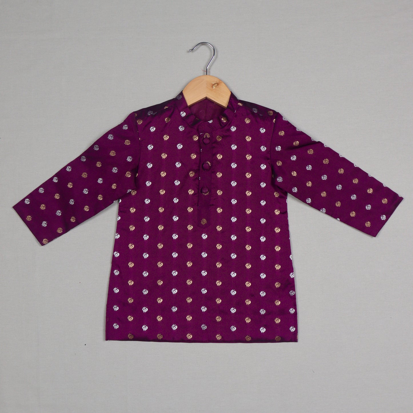 Purple Peacock Motif  Silk Kurta