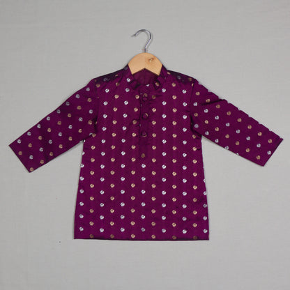 Purple Peacock Motif  Silk Kurta