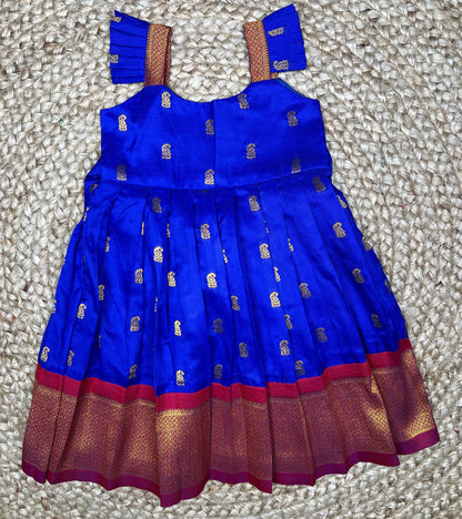 Royal Blue Paithani Pleated Frock