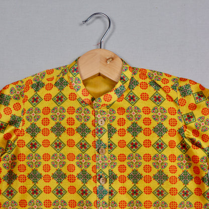 Yellow Geometric-Print Kurta Set