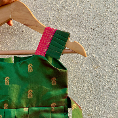 Green Paithani Pleated Frock