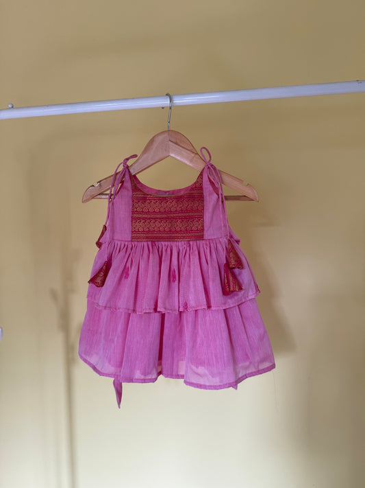 Baby Pink Kalyani Cotton Ruffle Frock