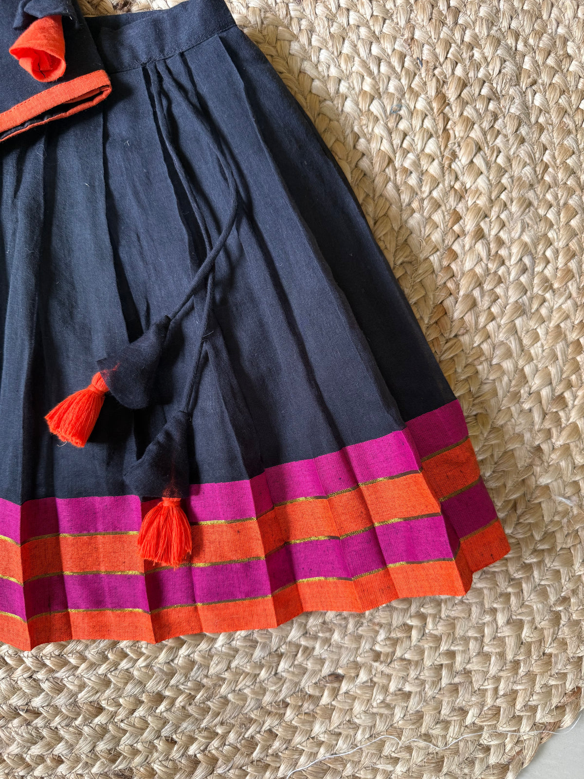 Black Mul Cotton & Kanchi Zari Lehenga Set