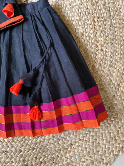 Black Mul Cotton & Kanchi Zari Lehenga Set