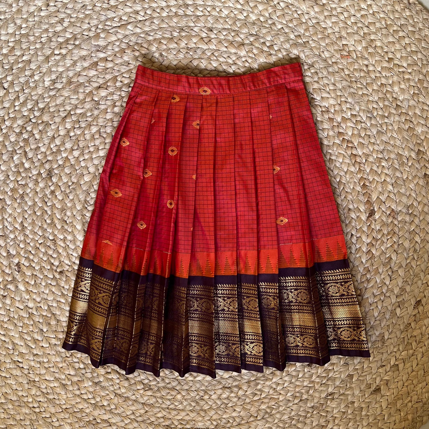 Brick Red and Brown Gadwal Silk Lehanga Set
