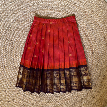 Brick Red and Brown Gadwal Silk Lehanga Set
