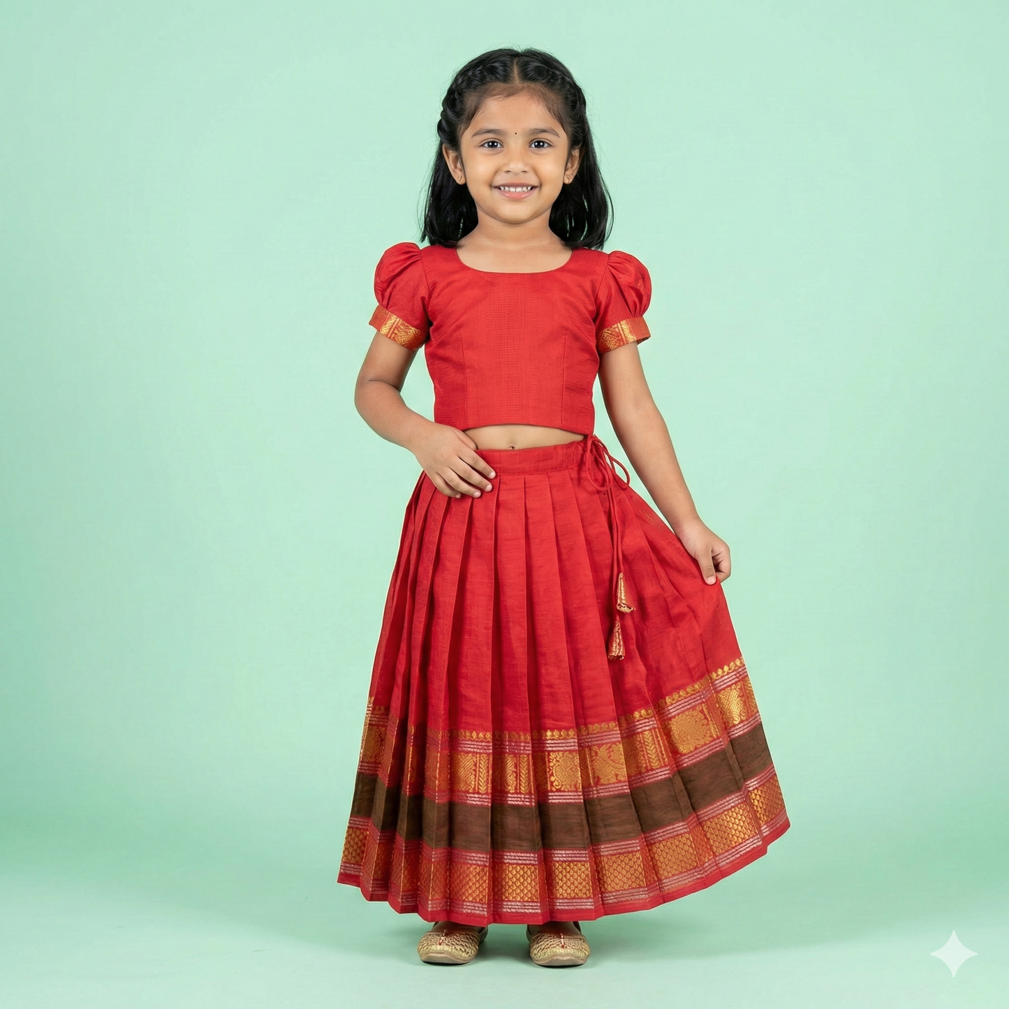 Red Chettinad Cotton Lehenga Set
