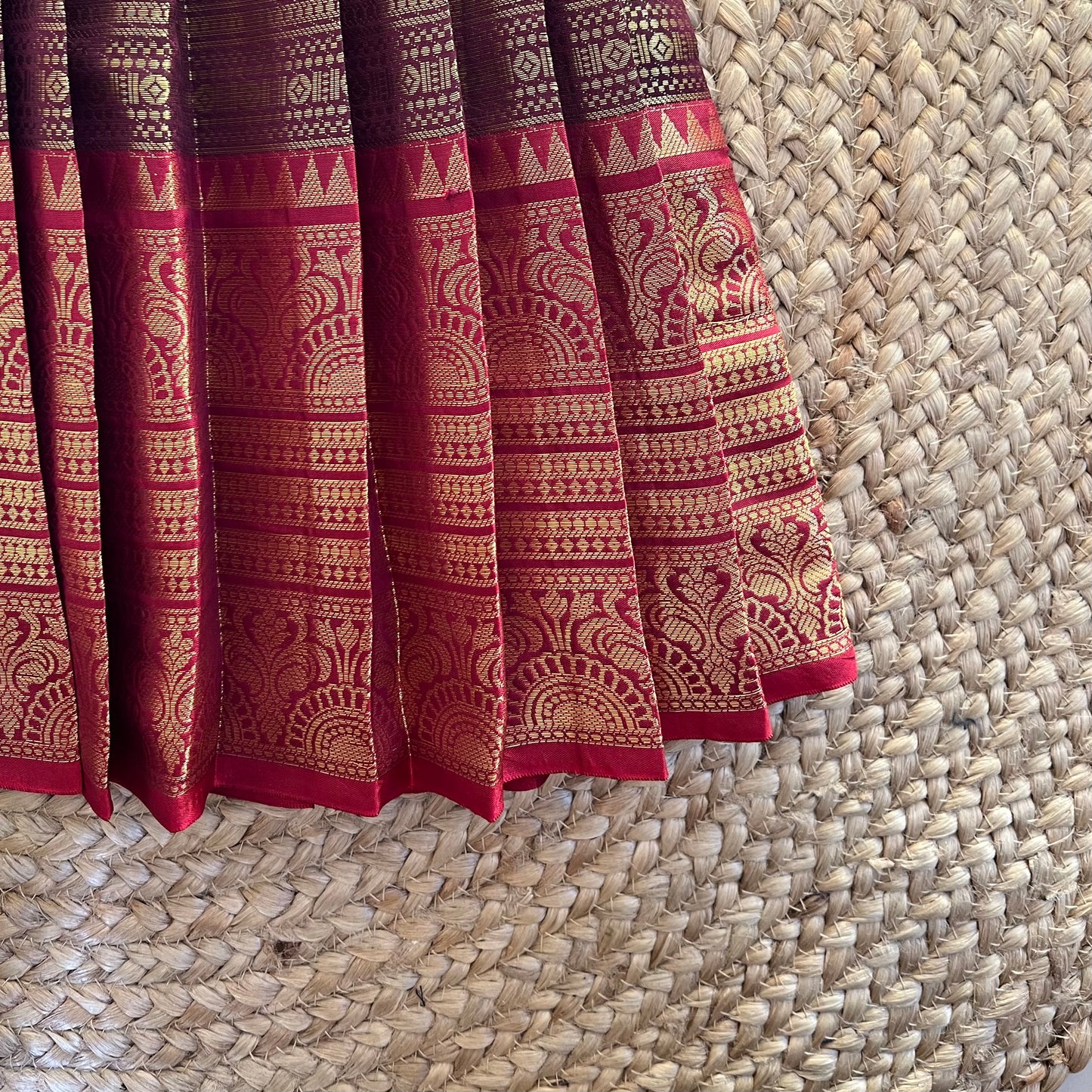 Red and Brown Kanchi Tissue Lehanga Set