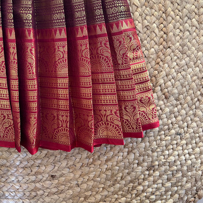 Red and Brown Kanchi Tissue Lehanga Set