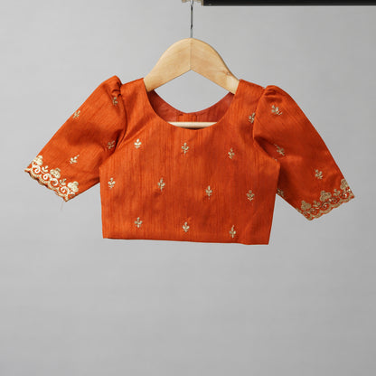 Gold Tissue and Orange Raw silk Lehenga Set