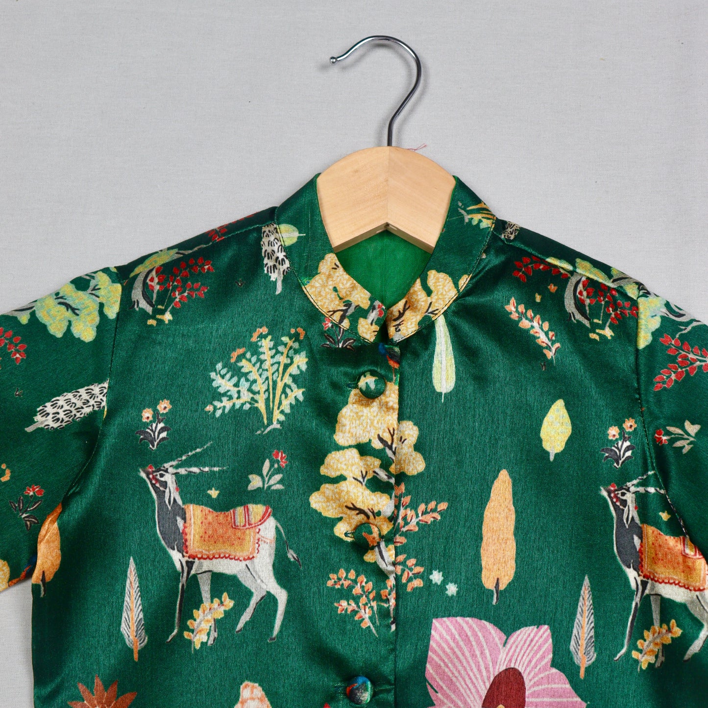 Bottle Green Printed Tussar Silk Kurta Set