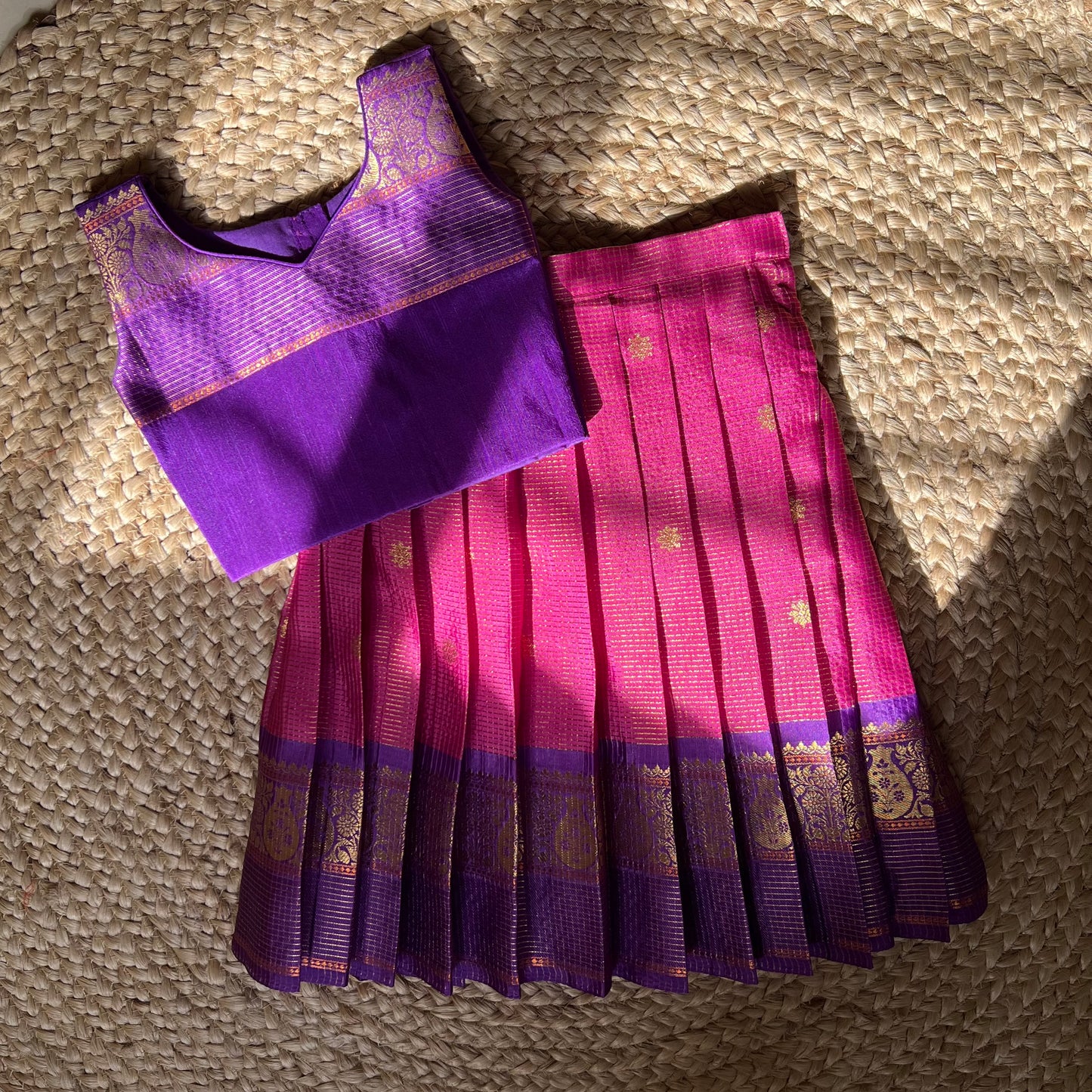 Pink and Purple Kanchi Silk Lehanga Set