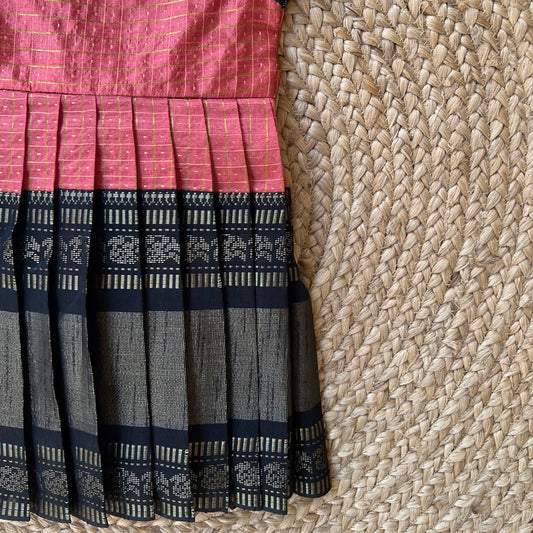 Peach Pink Raw Silk Knee Length Frock