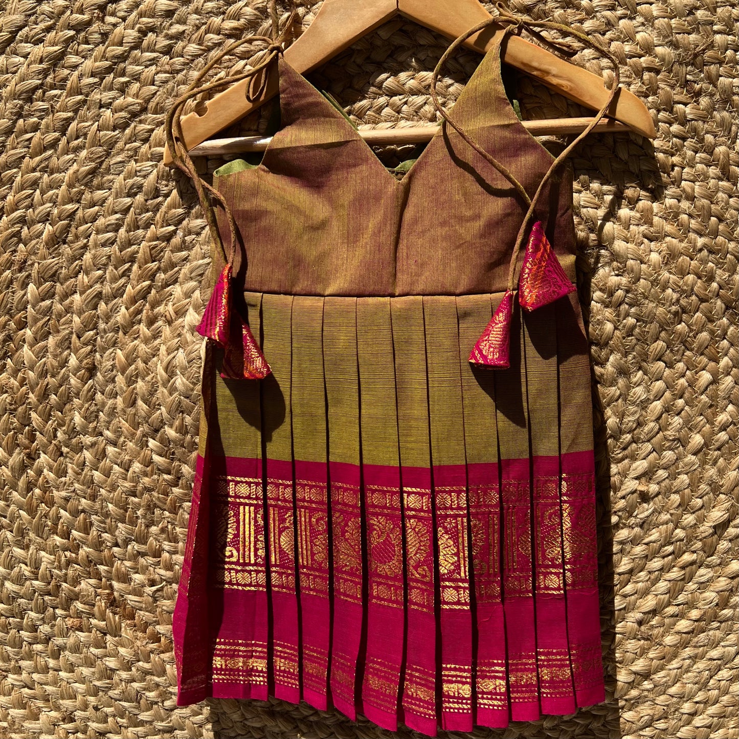 Olive Kanchi Cotton tie-up Frock