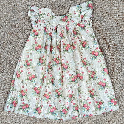Ivory Floral Hakoba Cotton Frock