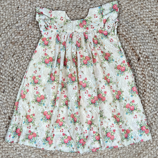Ivory Floral Hakoba Cotton Frock