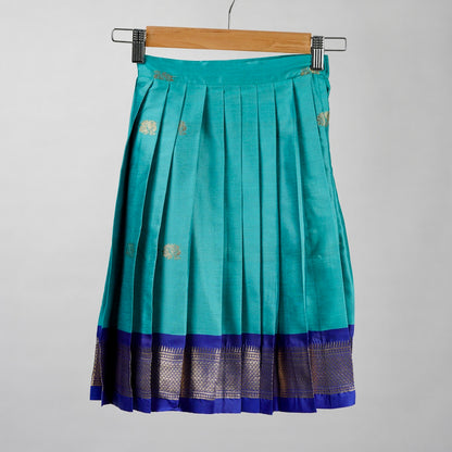 Teal blue Festive Peacock Motif silk Lehenga
