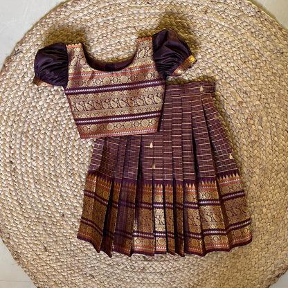 Traditional Maroon Kanchi Tissue Lehanga Set