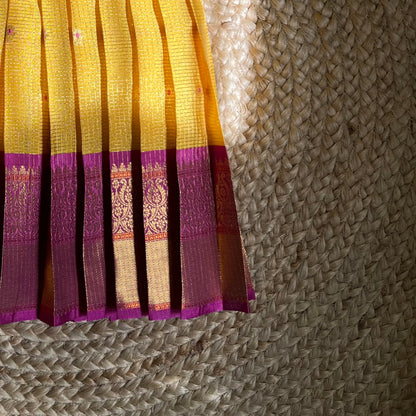 Yellow and Pink Kanchi Silk Lehanga Set