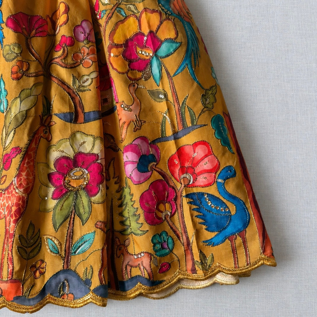 Mustard Kalamkari Position Print Lehenga Choli