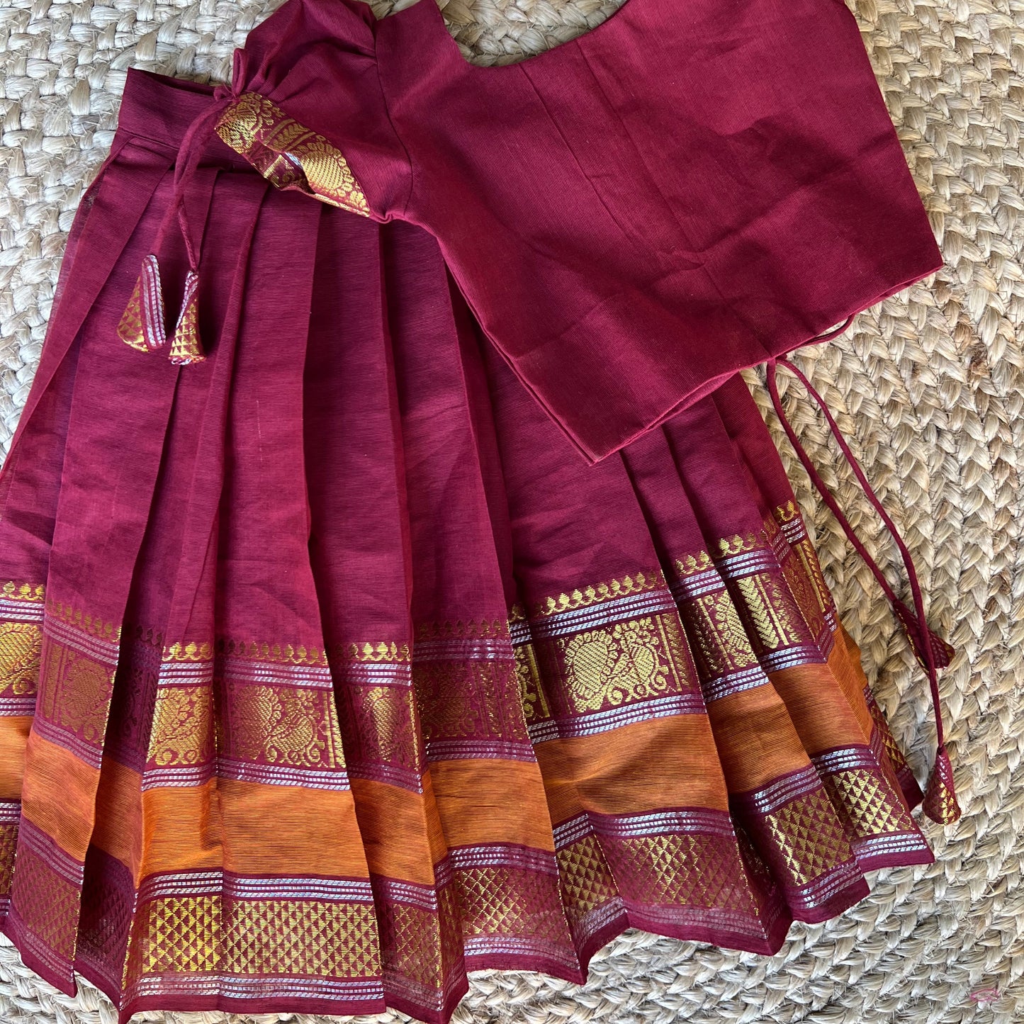 Maroon Chettinad Cotton Lehenga Set