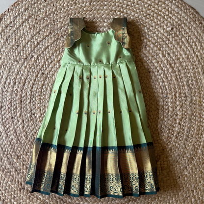 Mint Green Semi Silk Benarasi Frock with Meenakari Woven Butties