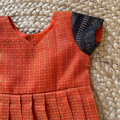 Burnt Orange Raw Silk Knee Length Frock