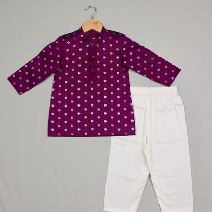 Purple Peacock Motif  Silk Kurta