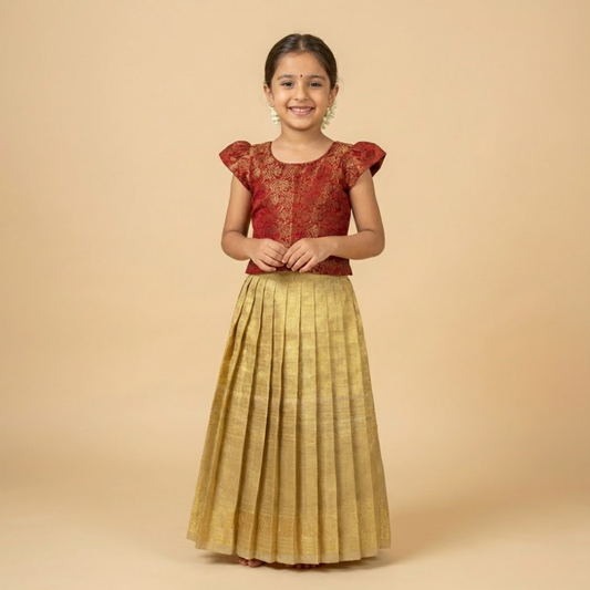 Maroon Benarasi Gold Tissue and Lehenga Set