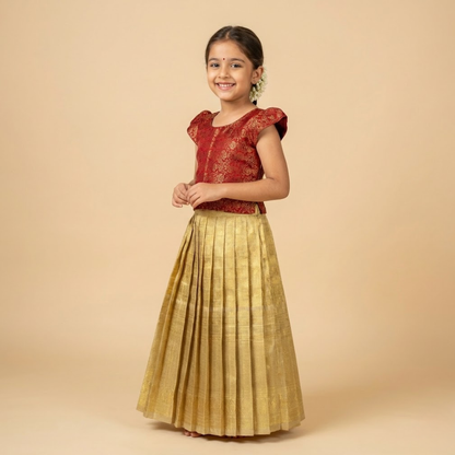 Maroon Benarasi Gold Tissue and Lehenga Set