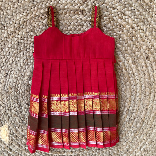 Red Chettinad Cotton Frock